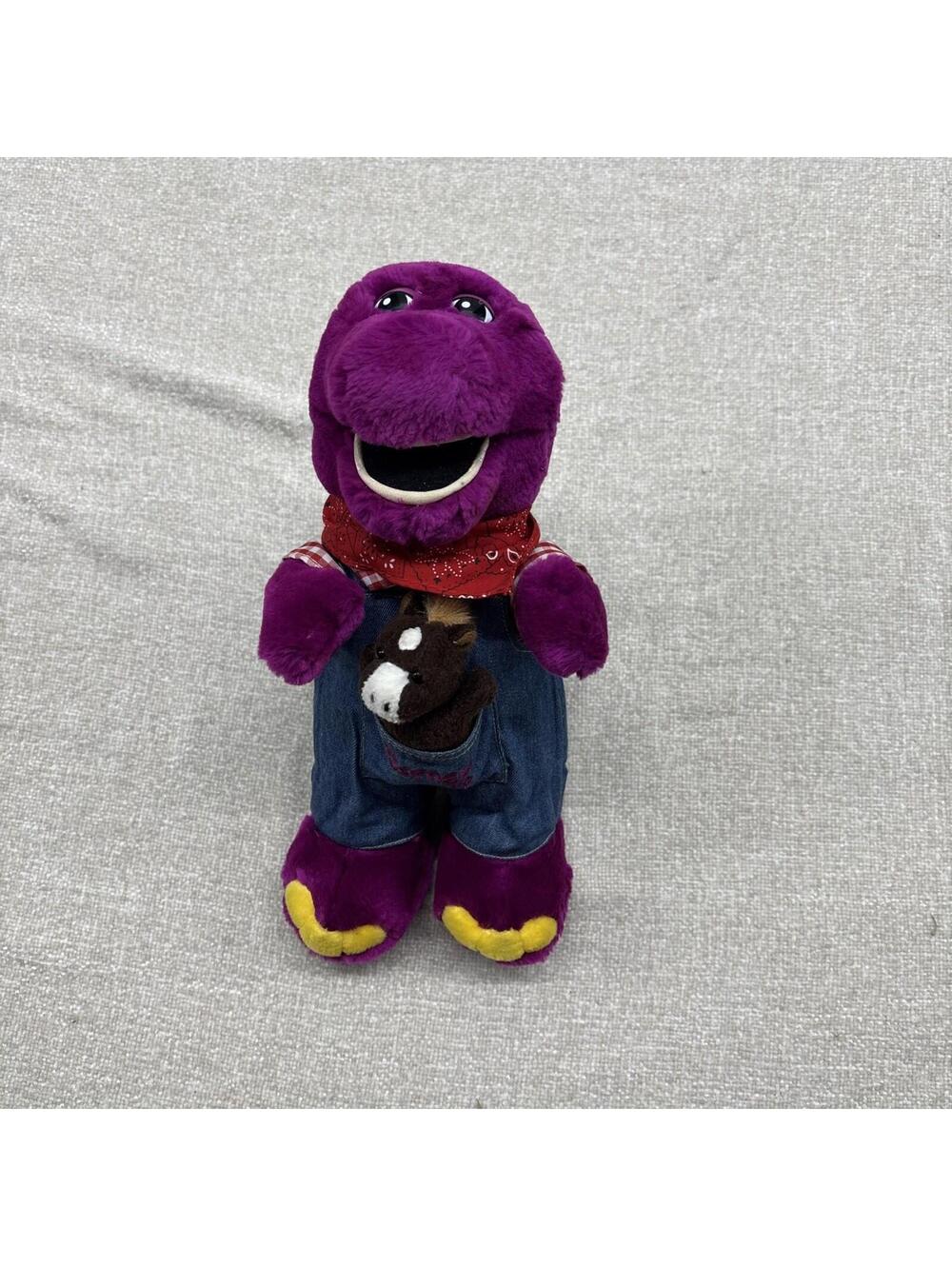 Vintage 1996 Lyons Barney The Dinosaur 13” Plush w Horse Farmer Barney